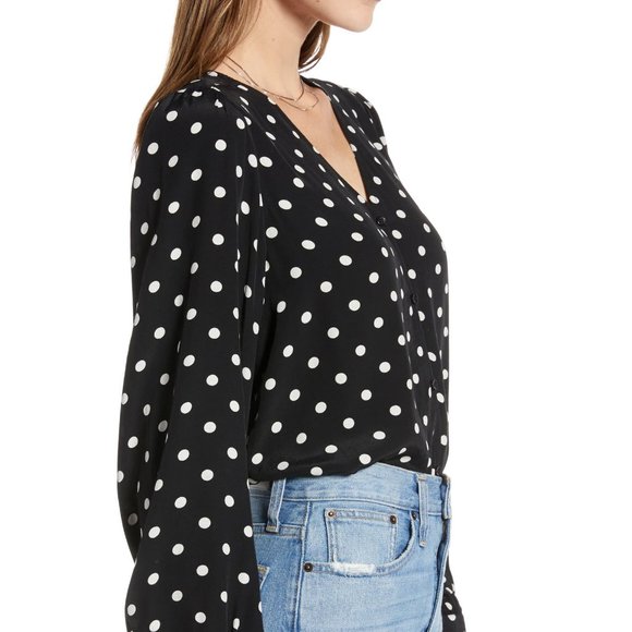 Something Navy Balloon Sleeve Button Front Career Zoom Blouse XS NWT - Picture 2 of 6
